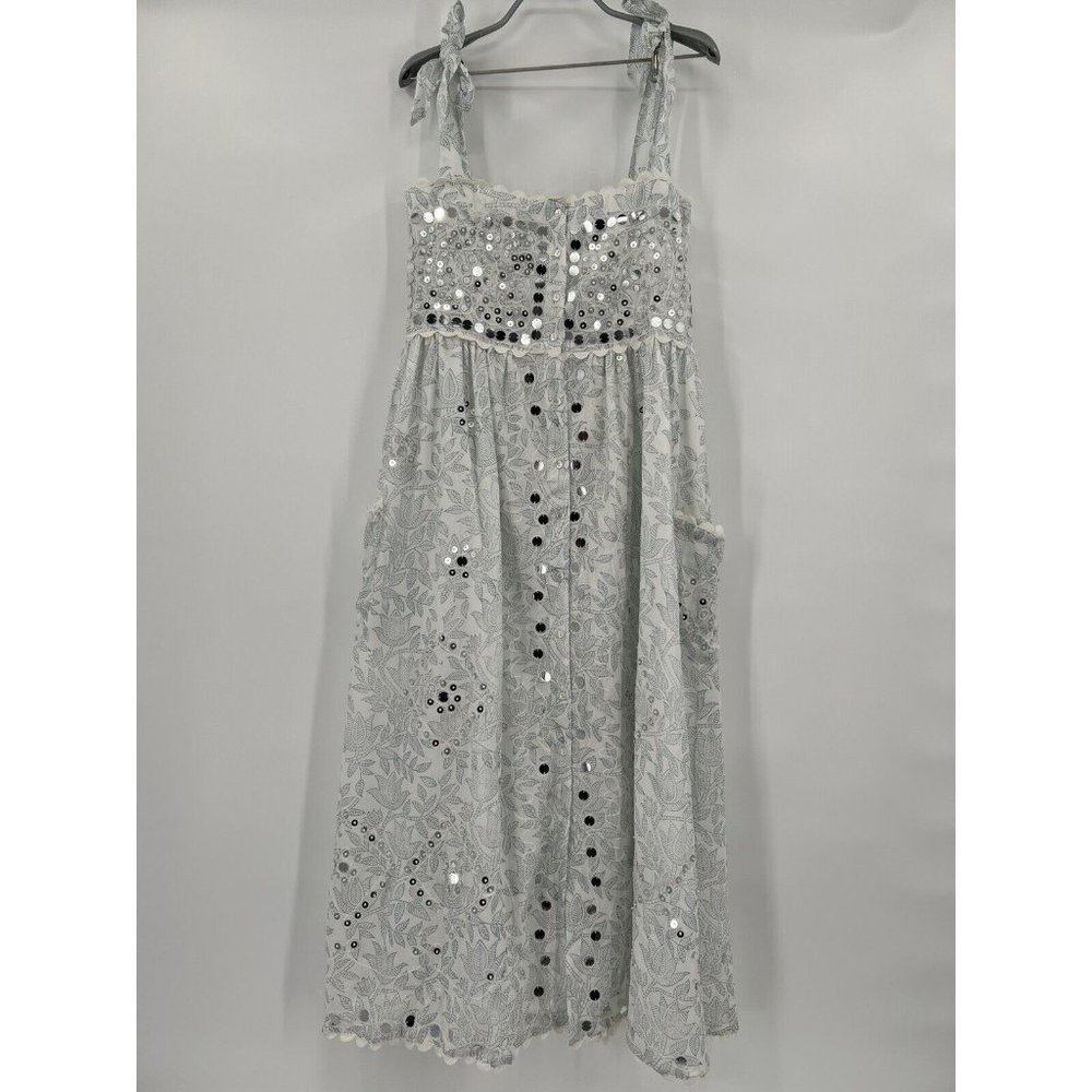 Juliet Dunn Cotton Tie Shoulder Midi Dress White/Denim Blue sz 2/M/6-8 $443 NWT - Picture 2 of 11